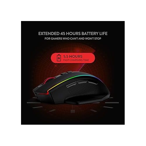 Redragon M686 Wireless Gaming Mouse, 16000 DPI Wired/Wireless Gamer Mouse with Professional Sensor, 45-Hour Durable Power Capacity, Customizable Macro and RGB Backlight for PC/Mac/Laptop