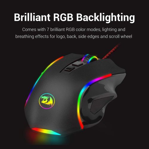  [아마존 핫딜] [아마존핫딜]Redragon M602 RGB Wired Gaming Mouse RGB Spectrum Backlit Ergonomic Mouse Griffin Programmable with 7 backlight modes up to 7200 DPI for Windows PC Gamers [Black]