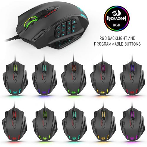  [아마존핫딜][아마존 핫딜] Redragon M908 Impact RGB LED MMO Mouse with Side Buttons Laser Wired Gaming Mouse with 12,400DPI, High Precision, 19 Programmable Mouse Buttons