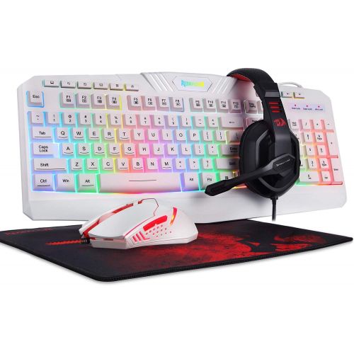  [아마존핫딜][아마존 핫딜] Redragon S101 Wired RGB Backlit Gaming Keyboard and Mouse, Gaming Mouse Pad, Gaming Headset Combo All in ONE PC Gamer Bundle for Windows PC  (White)