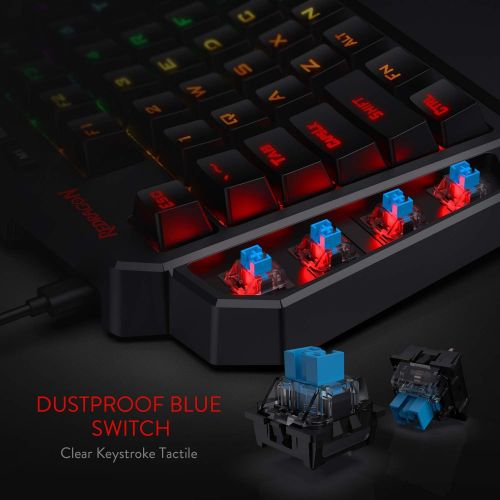  [아마존베스트]Redragon K585 DITI One-Handed RGB Mechanical Gaming Keyboard, Blue Switches, Type-C Professional Gaming Keypad with 7 Onboard Macro Keys, Detachable Wrist Rest, 42 Keys