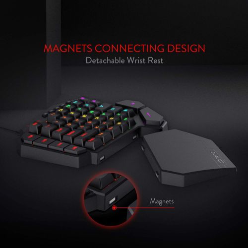  [아마존베스트]Redragon K585 DITI One-Handed RGB Mechanical Gaming Keyboard, Blue Switches, Type-C Professional Gaming Keypad with 7 Onboard Macro Keys, Detachable Wrist Rest, 42 Keys