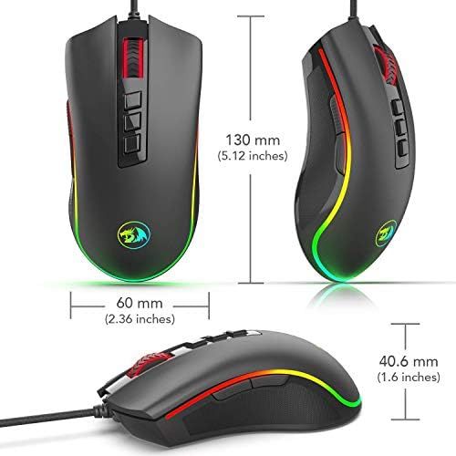  [아마존베스트]Redragon M711 Cobra Gaming Mouse with 16.8 Million RGB Color Backlit, 10,000 DPI Adjustable, Comfortable Grip, 7 Programmable Buttons