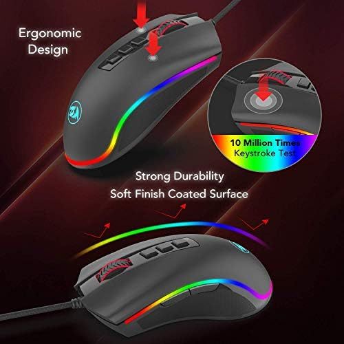  [아마존베스트]Redragon M711 Cobra Gaming Mouse with 16.8 Million RGB Color Backlit, 10,000 DPI Adjustable, Comfortable Grip, 7 Programmable Buttons