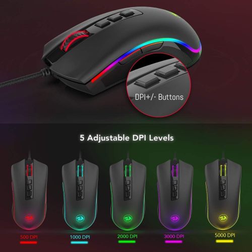  [아마존베스트]Redragon M711 Cobra Gaming Mouse with 16.8 Million RGB Color Backlit, 10,000 DPI Adjustable, Comfortable Grip, 7 Programmable Buttons