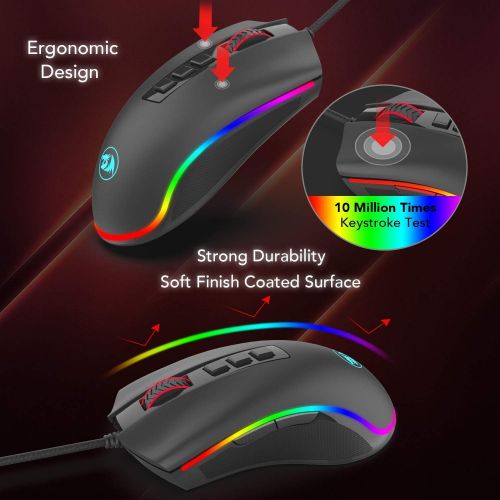  [아마존베스트]Redragon M711 Cobra Gaming Mouse with 16.8 Million RGB Color Backlit, 10,000 DPI Adjustable, Comfortable Grip, 7 Programmable Buttons