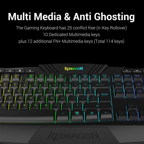  [아마존베스트]Redragon S101 PC Gaming Keyboard and Mouse Combo Wired LED RGB Backlit with Multimedia Keys Wrist Rest Mouse with 3200 DPI for Windows Computer Gamers (Gaming Mouse and Keyboard Se