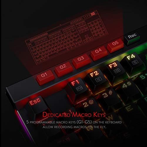  [아마존베스트]Redragon K580 VATA RGB LED Backlit Mechanical Gaming Keyboard 104 Keys Anti-ghosting with Macro Keys & Dedicated Media Controls, Onboard Macro Recording (Blue Switches)