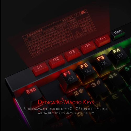  [아마존베스트]Redragon K580 VATA RGB LED Backlit Mechanical Gaming Keyboard 104 Keys Anti-ghosting with Macro Keys & Dedicated Media Controls, Onboard Macro Recording (Blue Switches)