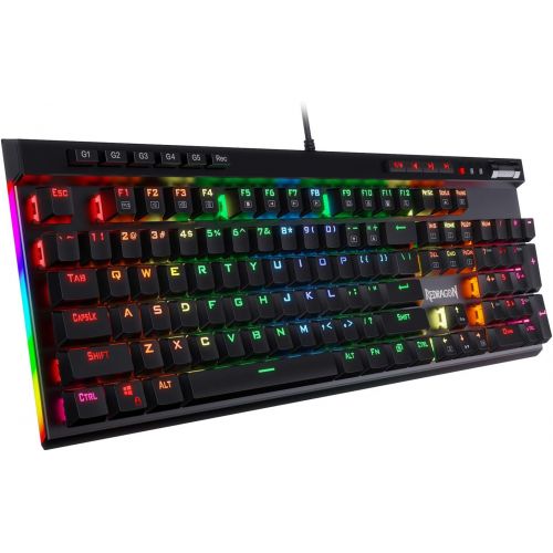  [아마존베스트]Redragon K580 VATA RGB LED Backlit Mechanical Gaming Keyboard 104 Keys Anti-ghosting with Macro Keys & Dedicated Media Controls, Onboard Macro Recording (Blue Switches)