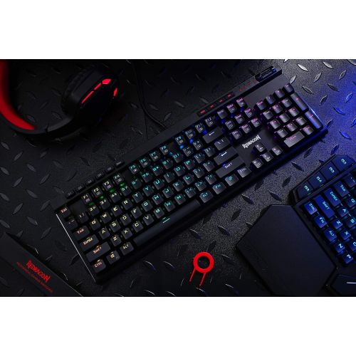  [아마존베스트]Redragon K580 VATA RGB LED Backlit Mechanical Gaming Keyboard 104 Keys Anti-ghosting with Macro Keys & Dedicated Media Controls, Onboard Macro Recording (Blue Switches)