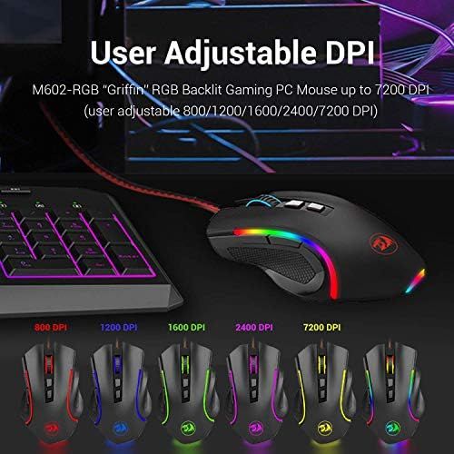  [아마존베스트]Redragon M602 RGB Wired Gaming Mouse RGB Spectrum Backlit Ergonomic Mouse Griffin Programmable with 7 backlight modes up to 7200 DPI for Windows PC Gamers [Black]