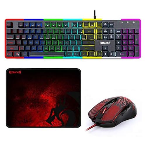  [아마존베스트]Redragon S107 PC Gaming Keyboard and Mouse Combo & Large Mouse Pad, Mechanical Feel, RGB Backlit & Edge Side Light Illumination Keyboard 3200 DPI Mouse for Windows PC (Keyboard Mou