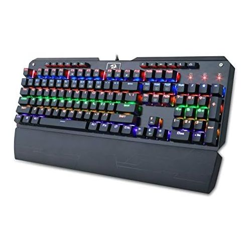  Redragon K555-R Mechanical Gaming Keyboard with Blue Switches, Macro Recording, Wrist Rest, Full Size, Indrah, for Windows PC Gamer (Rainbow RGB LED Backlit)