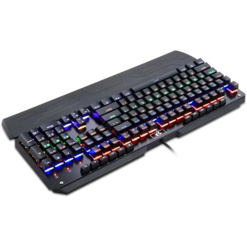  Redragon K555-R Mechanical Gaming Keyboard with Blue Switches, Macro Recording, Wrist Rest, Full Size, Indrah, for Windows PC Gamer (Rainbow RGB LED Backlit)