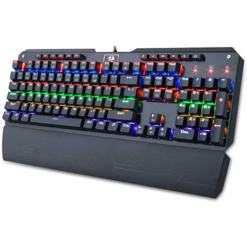  Redragon K555-R Mechanical Gaming Keyboard with Blue Switches, Macro Recording, Wrist Rest, Full Size, Indrah, for Windows PC Gamer (Rainbow RGB LED Backlit)