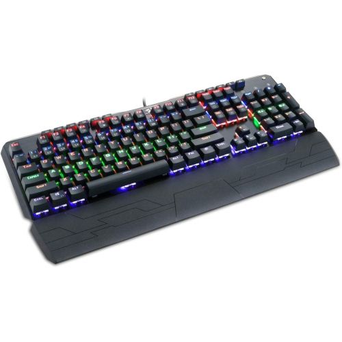  Redragon K555-R Mechanical Gaming Keyboard with Blue Switches, Macro Recording, Wrist Rest, Full Size, Indrah, for Windows PC Gamer (Rainbow RGB LED Backlit)