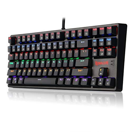  Redragon K576R DAKSA Mechanical Gaming Keyboard Wired USB LED Rainbow Backlit Compact Mechanical Gamers Keyboard 87 Keys for PC Computer Laptop Cherry Blue Switches Equivalent (Bla