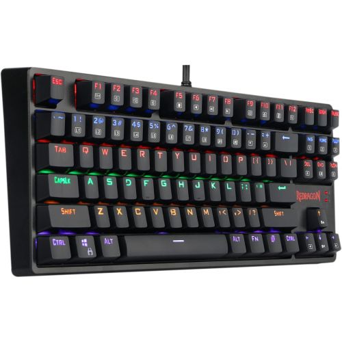  Redragon K576R DAKSA Mechanical Gaming Keyboard Wired USB LED Rainbow Backlit Compact Mechanical Gamers Keyboard 87 Keys for PC Computer Laptop Cherry Blue Switches Equivalent (Bla
