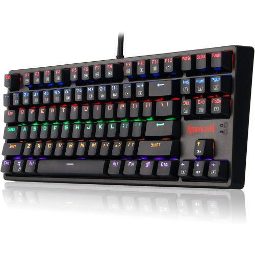  Redragon K576R DAKSA Mechanical Gaming Keyboard Wired USB LED Rainbow Backlit Compact Mechanical Gamers Keyboard 87 Keys for PC Computer Laptop Cherry Blue Switches Equivalent (Bla