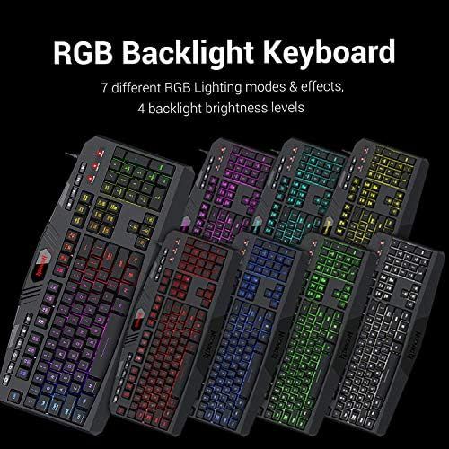  Redragon K503 PC Gaming Keyboard, RGB LED Backlit, Wired, Multimedia Keys, Silent USB Keyboard with Wrist Rest for Windows PC Games (Black)