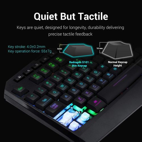  Redragon K503 PC Gaming Keyboard, RGB LED Backlit, Wired, Multimedia Keys, Silent USB Keyboard with Wrist Rest for Windows PC Games (Black)