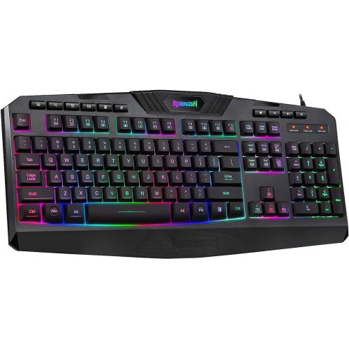  Redragon K503 PC Gaming Keyboard, RGB LED Backlit, Wired, Multimedia Keys, Silent USB Keyboard with Wrist Rest for Windows PC Games (Black)