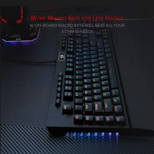  Redragon K586 Brahma RGB Mechanical Gaming Keyboard with Blue Switches, 10 Dedicated Macro Keys, Convenient Media Control, and Detachable Wrist Rest