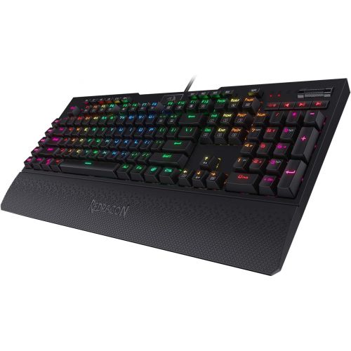  Redragon K586 Brahma RGB Mechanical Gaming Keyboard with Blue Switches, 10 Dedicated Macro Keys, Convenient Media Control, and Detachable Wrist Rest