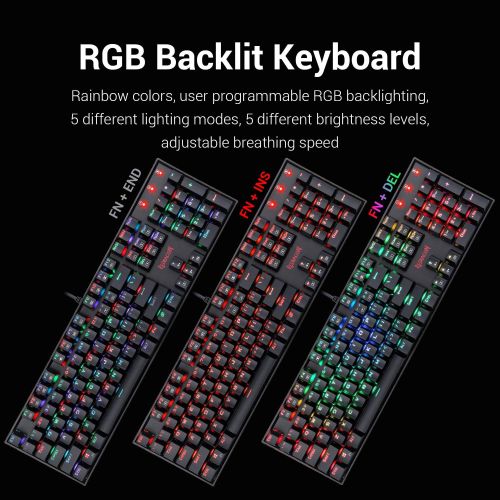  Redragon K551-RGB-BA Mechanical Gaming Keyboard and Mouse Combo Wired RGB LED Backlit 104 Key Keyboard & 7200 DPI Mouse for Windows PC Gamers (104 Key Keyboard Mouse Set)