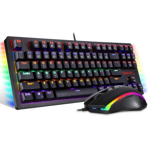  Redragon S113 Gaming Keyboard Mouse Combo Wired Mechanical LED RGB Rainbow Keyboard Backlit with Brown Switches and RGB Gaming Mouse 4200 DPI for Windows PC Gamers