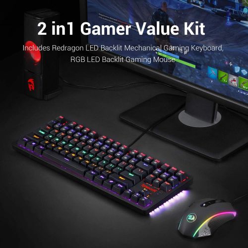  Redragon S113 Gaming Keyboard Mouse Combo Wired Mechanical LED RGB Rainbow Keyboard Backlit with Brown Switches and RGB Gaming Mouse 4200 DPI for Windows PC Gamers