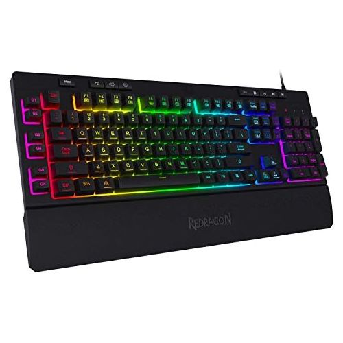  Redragon K512 Shiva RGB Backlit Membrane Gaming Keyboard with Multimedia Keys, Linear Mechanical-Feel Switch, 6 Extra On-Board Macro Keys, Dedicated Media Control, Detachable Wrist