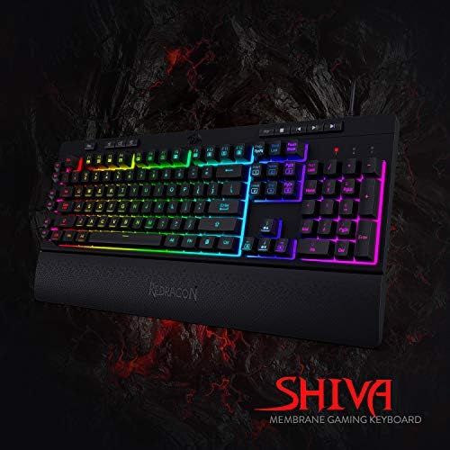  Redragon K512 Shiva RGB Backlit Membrane Gaming Keyboard with Multimedia Keys, Linear Mechanical-Feel Switch, 6 Extra On-Board Macro Keys, Dedicated Media Control, Detachable Wrist