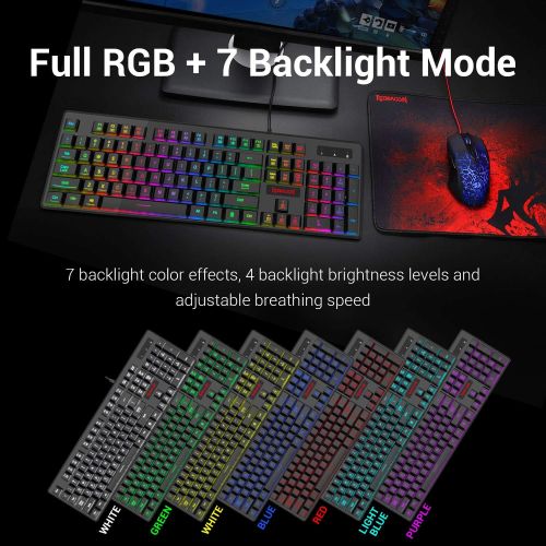  Redragon K509-RGB PC Gaming Keyboard 104 Key Quiet Low Profile RGB Keyboard Backlit Dyaus Mechanical Feel Keyboard for Windows PC (Without Edge Side Light Illumination)