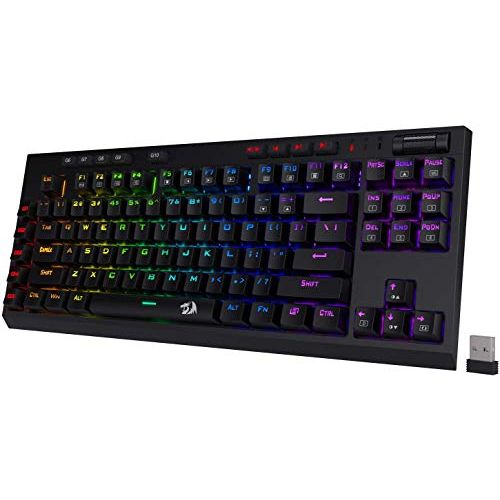  Redragon K596 Vishnu 2.4G Wireless/Wired RGB Mechanical Gaming Keyboard, 87 Keys TKL Compact Keyboard w/Durable Battery, 10 Onboard Macro Keys & Wrist Rest, 10H Play Time, Red Swit