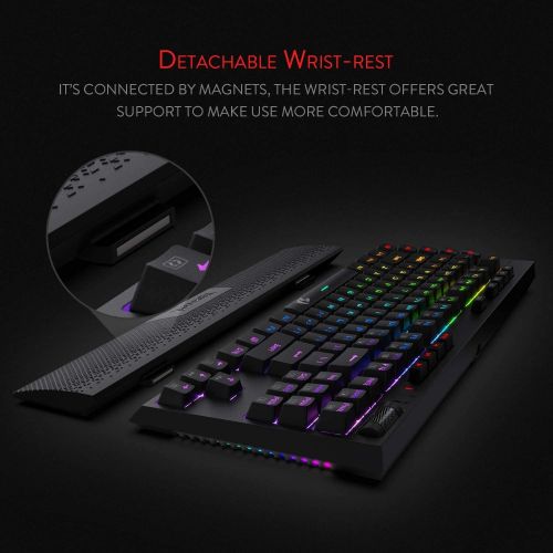  Redragon K596 Vishnu 2.4G Wireless/Wired RGB Mechanical Gaming Keyboard, 87 Keys TKL Compact Keyboard w/Durable Battery, 10 Onboard Macro Keys & Wrist Rest, 10H Play Time, Red Swit