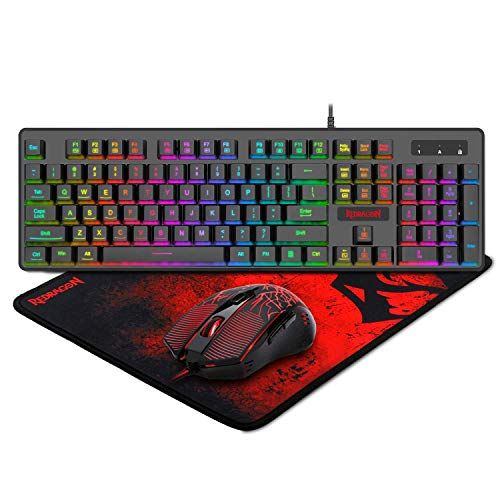  Redragon S107 Gaming Keyboard and Mouse Combo Large Mouse Pad Mechanical Feel RGB Backlit 3200 DPI Mouse for Windows PC (Keyboard Mouse Mousepad Set)