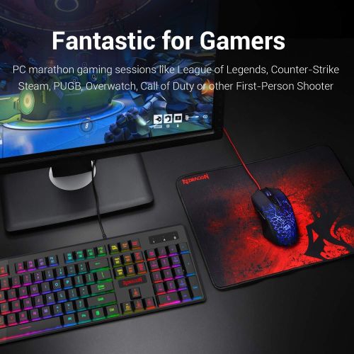  Redragon S107 Gaming Keyboard and Mouse Combo Large Mouse Pad Mechanical Feel RGB Backlit 3200 DPI Mouse for Windows PC (Keyboard Mouse Mousepad Set)