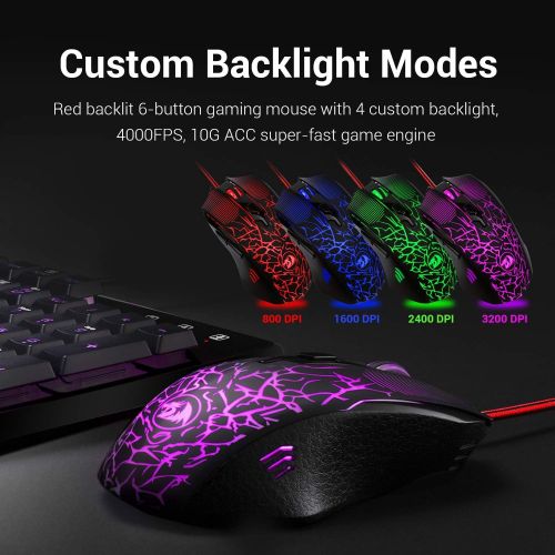  Redragon S107 Gaming Keyboard and Mouse Combo Large Mouse Pad Mechanical Feel RGB Backlit 3200 DPI Mouse for Windows PC (Keyboard Mouse Mousepad Set)