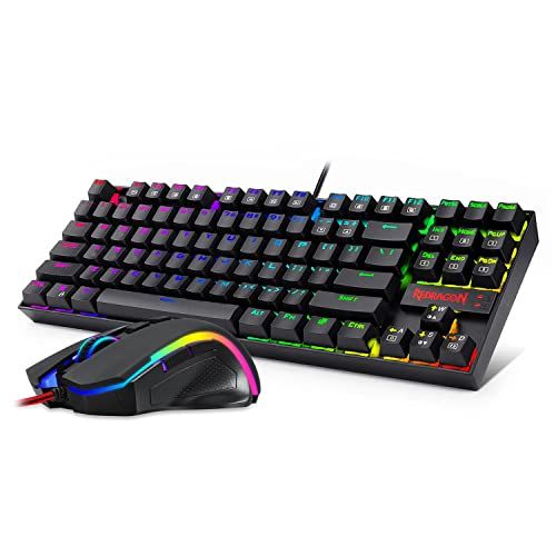  Redragon K552-RGB-BA Mechanical Gaming Keyboard and Mouse Combo Wired RGB LED Backlit 60% with Arrow Key Keyboard & 7200 DPI Mouse for Windows PC Gamers (Tenkeyless Keyboard Mouse