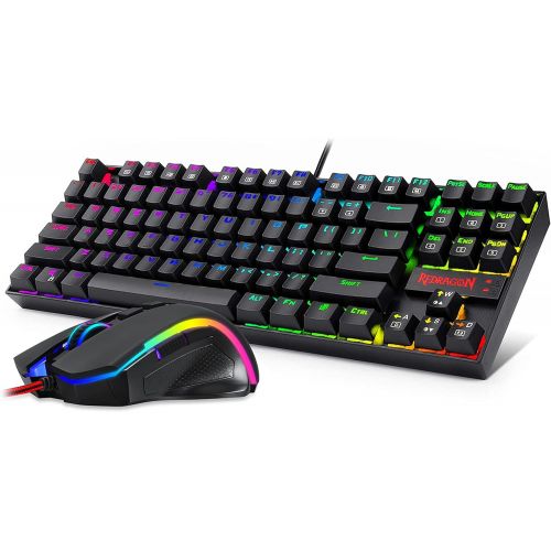  Redragon K552-RGB-BA Mechanical Gaming Keyboard and Mouse Combo Wired RGB LED Backlit 60% with Arrow Key Keyboard & 7200 DPI Mouse for Windows PC Gamers (Tenkeyless Keyboard Mouse