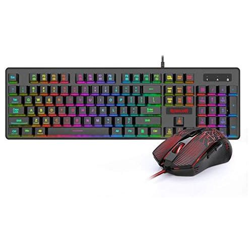  Redragon S107 Gaming Keyboard and Mouse Combo Wired Mechanical Feel RGB LED Backlit Keyboard 3200 DPI Gaming Mouse for Windows PC (Black)