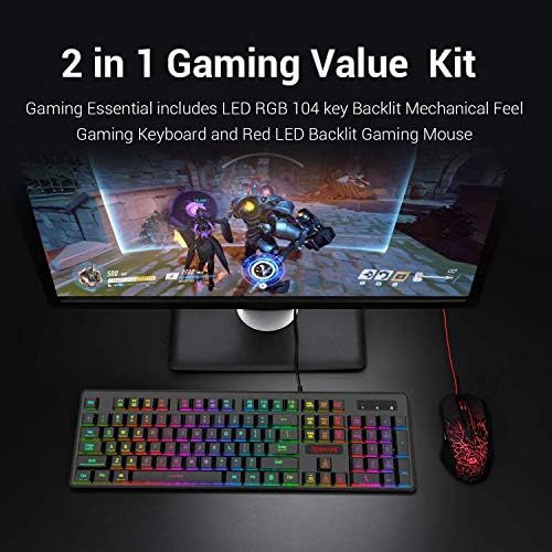  Redragon S107 Gaming Keyboard and Mouse Combo Wired Mechanical Feel RGB LED Backlit Keyboard 3200 DPI Gaming Mouse for Windows PC (Black)