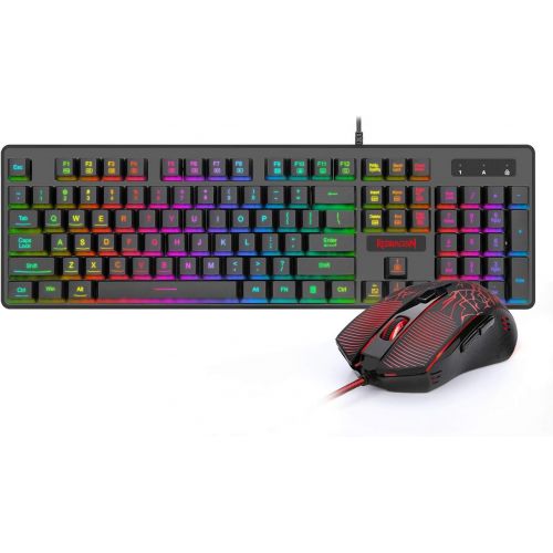  Redragon S107 Gaming Keyboard and Mouse Combo Wired Mechanical Feel RGB LED Backlit Keyboard 3200 DPI Gaming Mouse for Windows PC (Black)