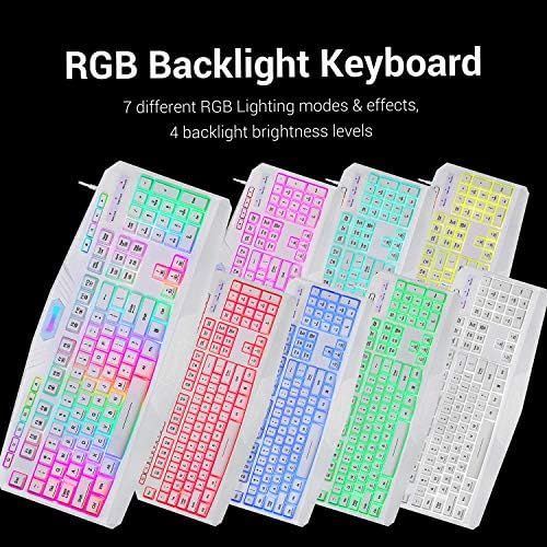  Redragon S101 Wired RGB Backlit Gaming Keyboard and Mouse, Gaming Mouse Pad, Gaming Headset Combo All in ONE PC Gamer Bundle for Windows PC ? (White)