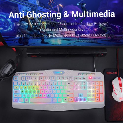  Redragon S101 Wired RGB Backlit Gaming Keyboard and Mouse, Gaming Mouse Pad, Gaming Headset Combo All in ONE PC Gamer Bundle for Windows PC ? (White)