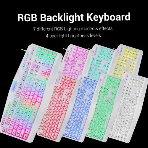  Redragon S101 Wired RGB Backlit Gaming Keyboard and Mouse, Gaming Mouse Pad, Gaming Headset Combo All in ONE PC Gamer Bundle for Windows PC ? (White)