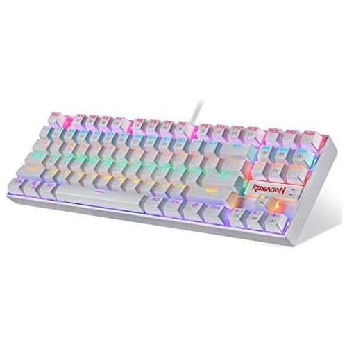  Redragon K552 Mechanical Gaming Keyboard Rainbow LED Backlit Wired with Anti-Dust Proof Switches for Windows PC (White, 87 Key Red Switch)