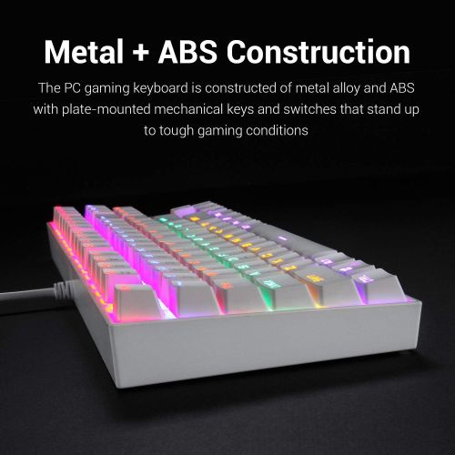  Redragon K552 Mechanical Gaming Keyboard Rainbow LED Backlit Wired with Anti-Dust Proof Switches for Windows PC (White, 87 Key Red Switch)